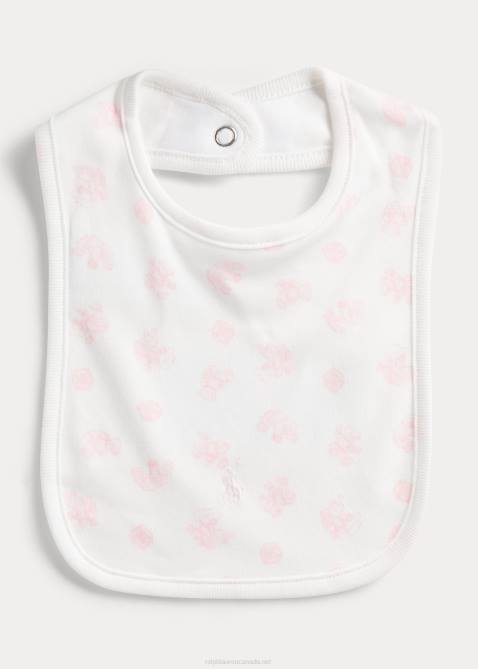 Baby Ralph Lauren Bear-Print Organic Cotton Bib 4DJ28063 Pink Multi