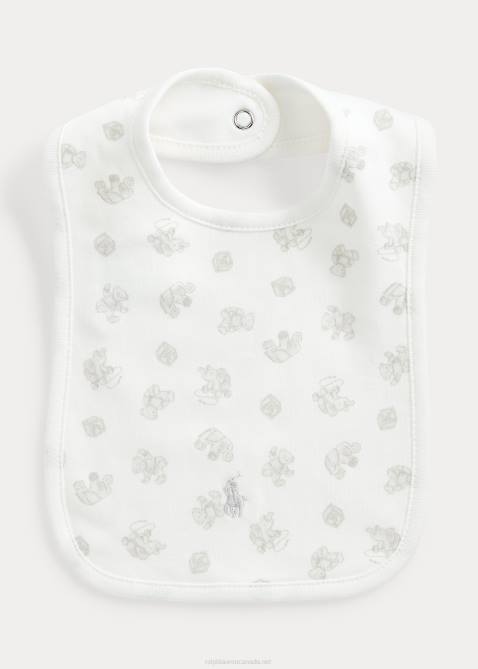 Baby Ralph Lauren Bear-Print Organic Cotton Bib 4DJ28066 Grey Multi