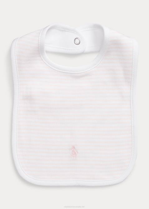 Baby Ralph Lauren Striped Organic Cotton Bib 4DJ28065 Delicate Pink/White
