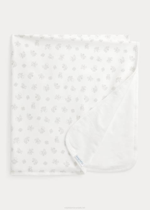 Baby Ralph Lauren Bear-Print Organic Cotton Blanket 4DJ28082 Grey Multi