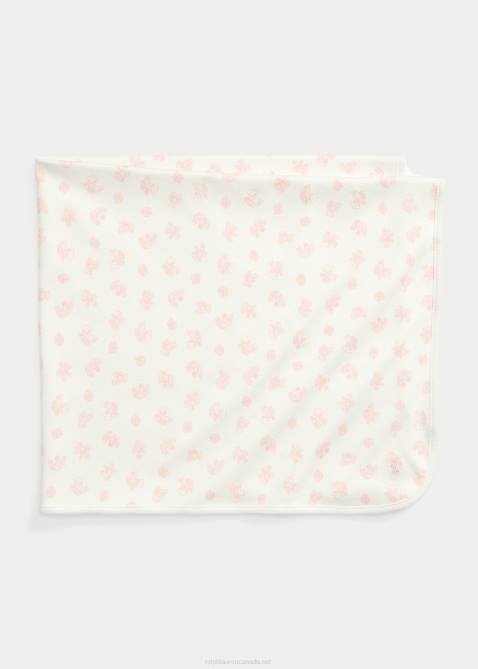 Baby Ralph Lauren Bear-Print Organic Cotton Blanket 4DJ28087 Pink Multi