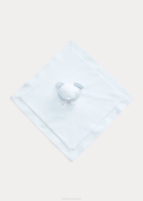 Baby Ralph Lauren Organic Interlock Bear Lovey Blanket 4DJ28093 Beryl Blue