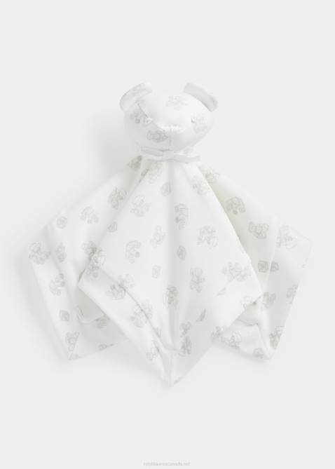 Baby Ralph Lauren Organic Interlock Bear Lovey Blanket 4DJ28096 Grey Multi