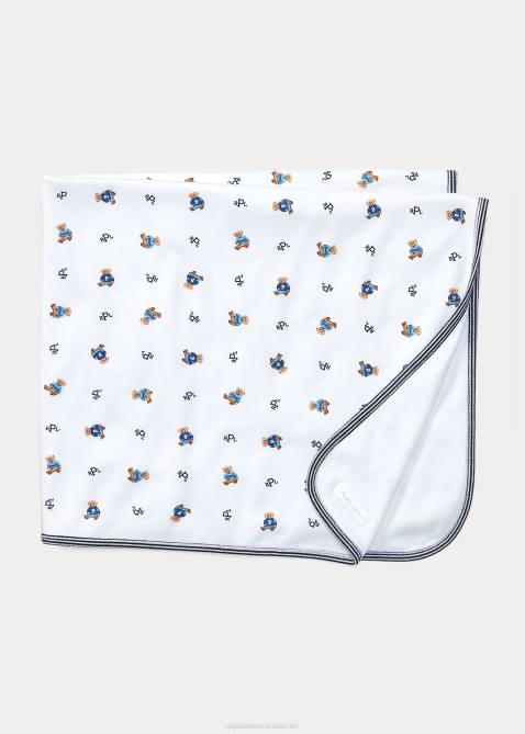 Baby Ralph Lauren Polo Bear Cotton Blanket 4DJ28078 White Multi/Refined Navy