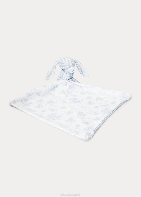 Baby Ralph Lauren Reversible Cotton Bunny Lovey Blanket 4DJ28098 Blue Garden Toile Multi