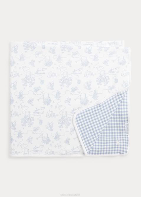 Baby Ralph Lauren Reversible Cotton Interlock Blanket 4DJ28089 Blue Garden Toile Multi