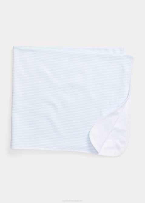 Baby Ralph Lauren Striped Organic Cotton Blanket 4DJ28085 Beryl Blue/White