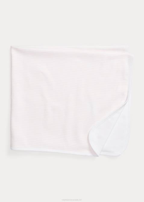 Baby Ralph Lauren Striped Organic Cotton Blanket 4DJ28088 Delicate Pink/White