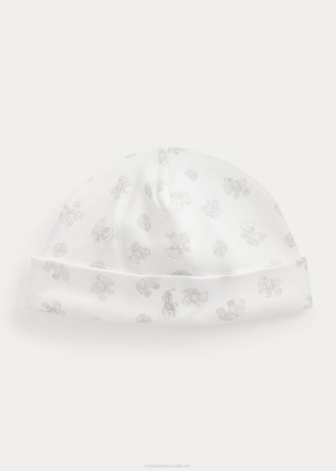 Baby Ralph Lauren Bear-Print Organic Cotton Beanie 4DJ28025 Grey Multi