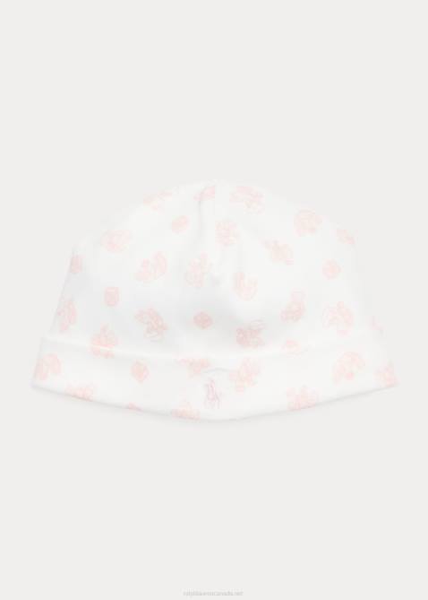 Baby Ralph Lauren Bear-Print Organic Cotton Beanie 4DJ28029 Pink Multi