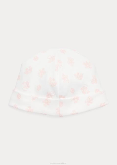 Baby Ralph Lauren Bear-Print Organic Cotton Beanie 4DJ28029 Pink Multi