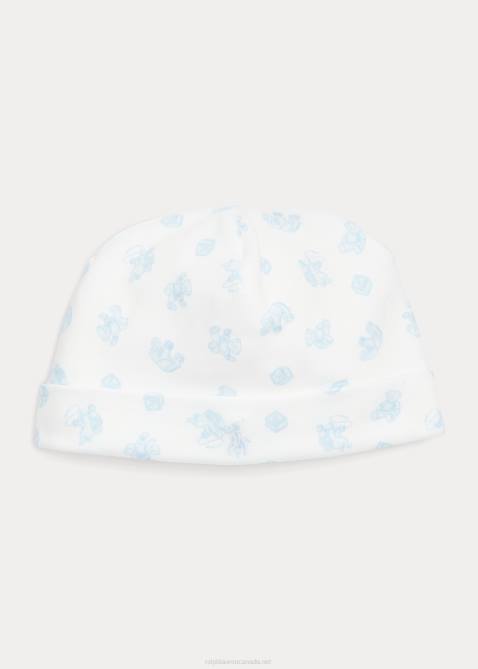 Baby Ralph Lauren Bear-Print Organic Cotton Beanie 4DJ28031 Blue Multi