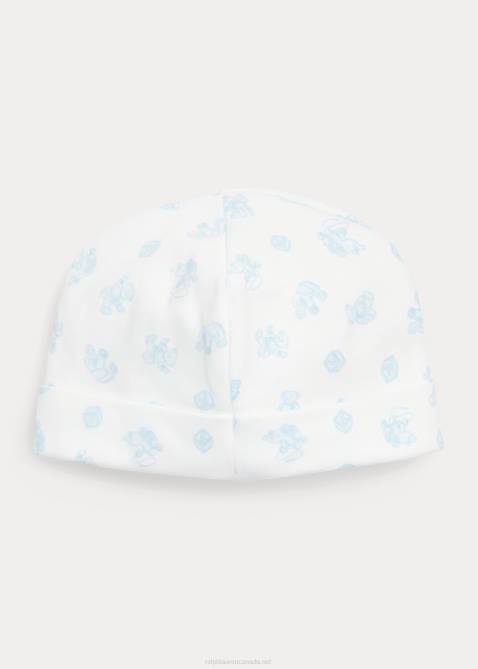 Baby Ralph Lauren Bear-Print Organic Cotton Beanie 4DJ28031 Blue Multi