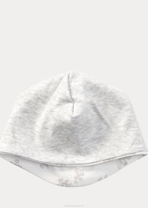 Baby Ralph Lauren Reversible Bear-Print Cotton Beanie 4DJ28026 Paper White Multi