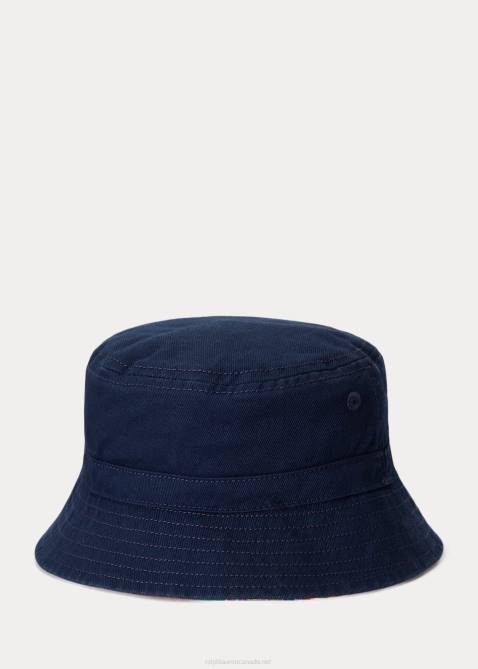 Baby Ralph Lauren Reversible Cotton Bucket Hat 4DJ28339 Red/Navy Multi