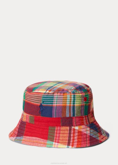 Baby Ralph Lauren Reversible Cotton Bucket Hat 4DJ28339 Red/Navy Multi