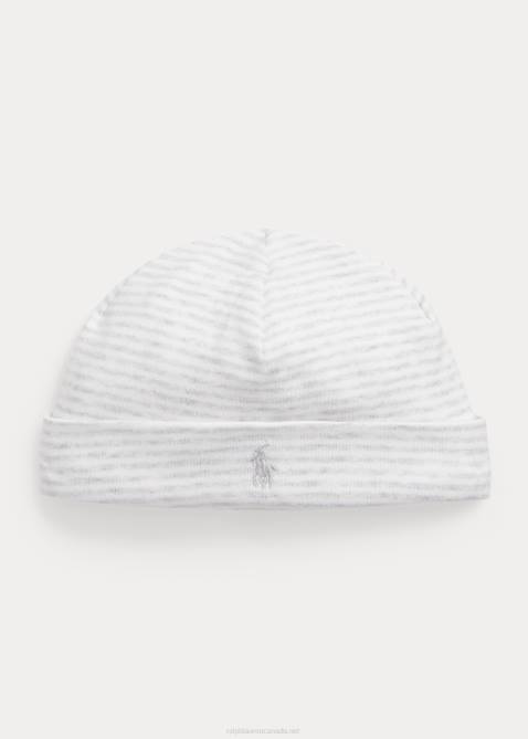 Baby Ralph Lauren Striped Organic Cotton Beanie 4DJ28030 Quartz Heather/White