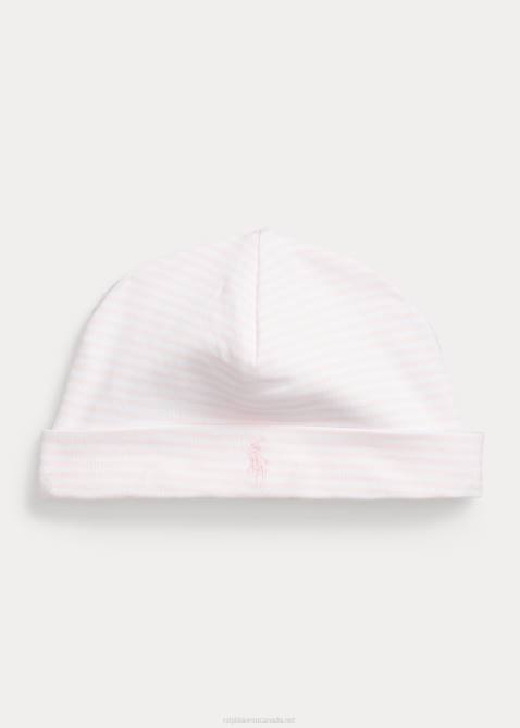 Baby Ralph Lauren Striped Organic Cotton Beanie 4DJ28032 Delicate Pink/White