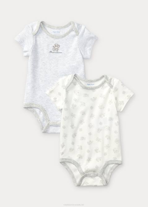 Baby Ralph Lauren Bear-Print Cotton Bodysuit 2-Pack 4DJ210011 Grey Heather Multi