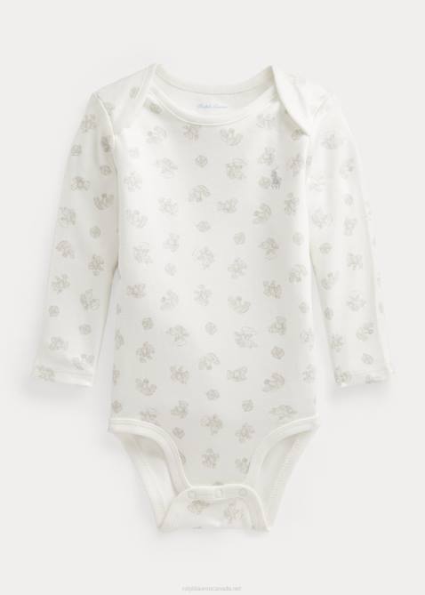 Baby Ralph Lauren Bear-Print Cotton Bodysuit 4DJ28164 Grey Multi