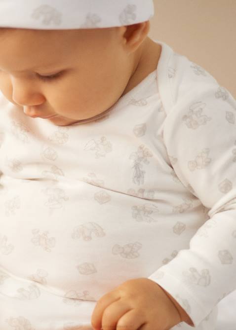 Baby Ralph Lauren Bear-Print Cotton Bodysuit 4DJ28164 Grey Multi