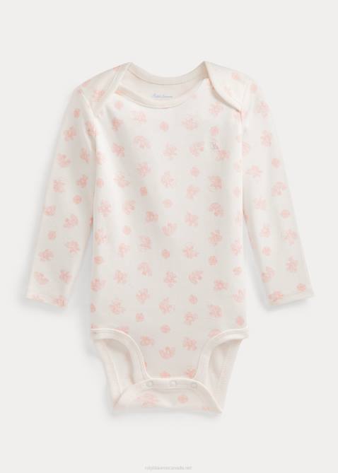 Baby Ralph Lauren Bear-Print Organic Cotton Bodysuit 4DJ28166 Pink Multi