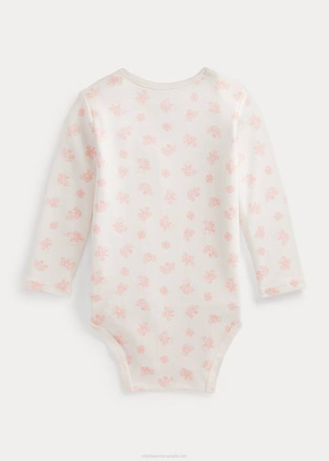 Baby Ralph Lauren Bear-Print Organic Cotton Bodysuit 4DJ28166 Pink Multi