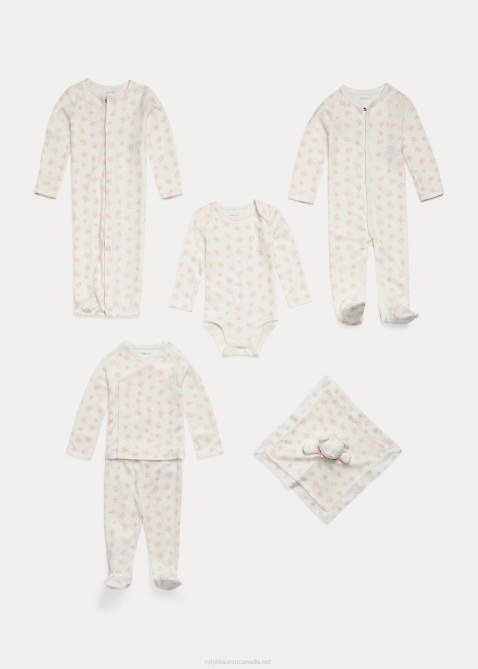 Baby Ralph Lauren Bear-Print Organic Cotton Bodysuit 4DJ28166 Pink Multi