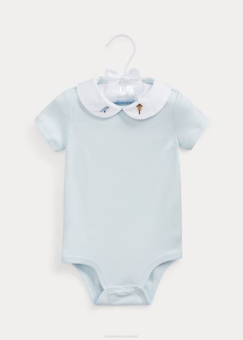 Baby Ralph Lauren Bee-Embroidered Cotton Bodysuit 4DJ27705 Beryl Blue