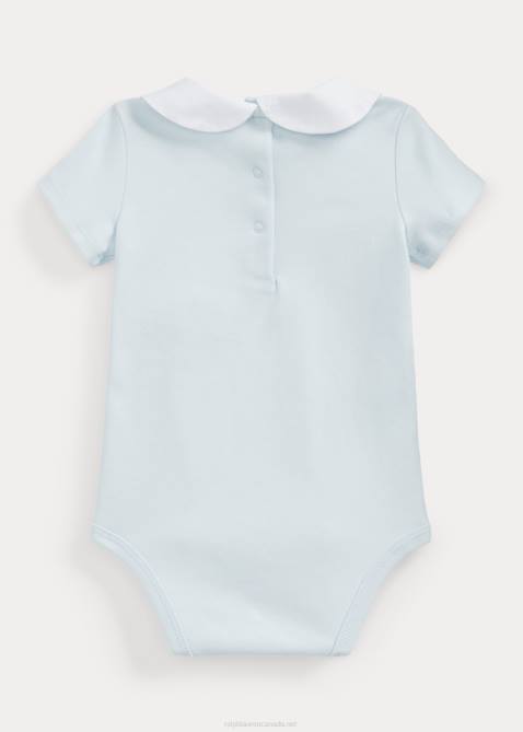 Baby Ralph Lauren Bee-Embroidered Cotton Bodysuit 4DJ27705 Beryl Blue