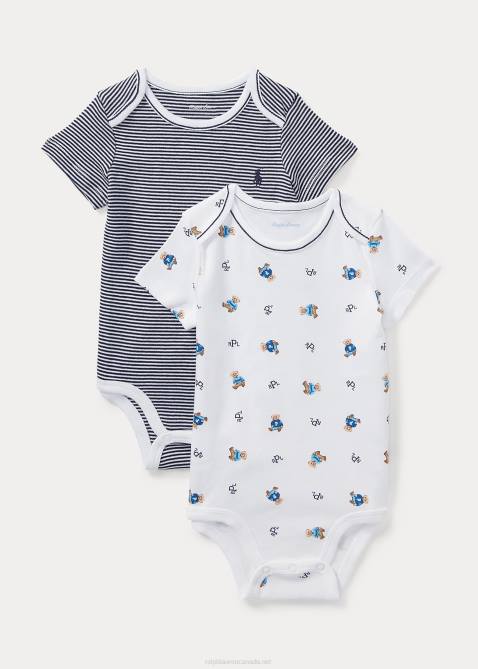 Baby Ralph Lauren Cotton Bodysuit 2-Pack 4DJ27701 White Multi/Refined Navy