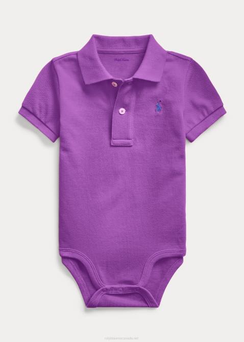 Baby Ralph Lauren Cotton Mesh Polo Bodysuit 4DJ210007 Paloma Purple