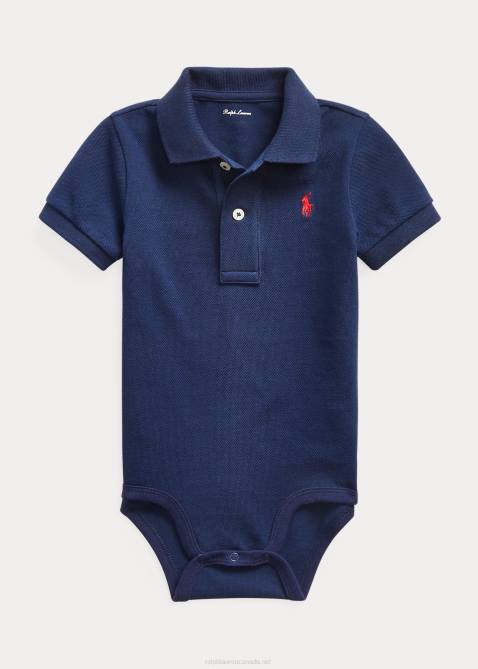 Baby Ralph Lauren Cotton Mesh Polo Bodysuit 4DJ210008 Newport Navy