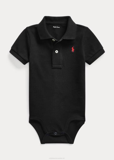 Baby Ralph Lauren Cotton Mesh Polo Bodysuit 4DJ210009 Black