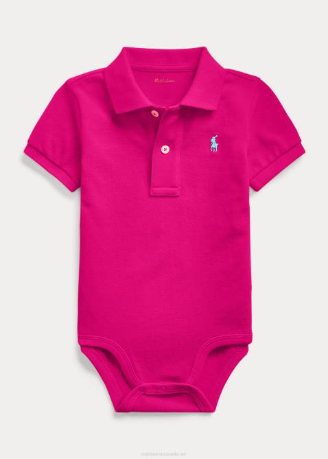 Baby Ralph Lauren Cotton Mesh Polo Bodysuit 4DJ27682 Pink Sky