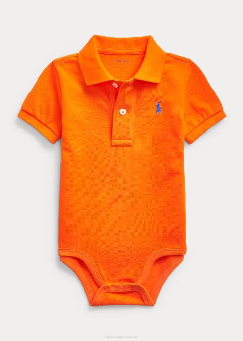 Baby Ralph Lauren Cotton Mesh Polo Bodysuit 4DJ27684 Sailing Orange