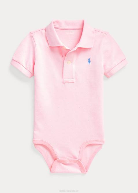 Baby Ralph Lauren Cotton Mesh Polo Bodysuit 4DJ27685 Carmel Pink