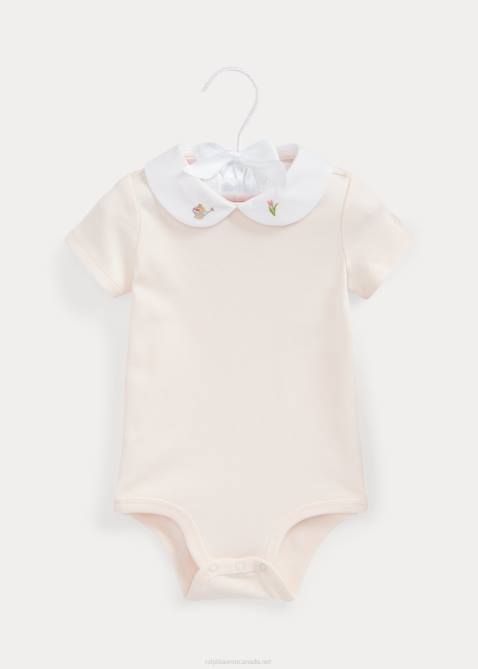 Baby Ralph Lauren Flower-Embroidered Cotton Bodysuit 4DJ27703 Delicate Pink