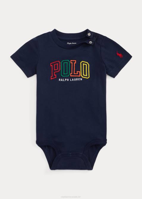 Baby Ralph Lauren Logo Cotton Jersey Bodysuit 4DJ28162 Cruise Navy