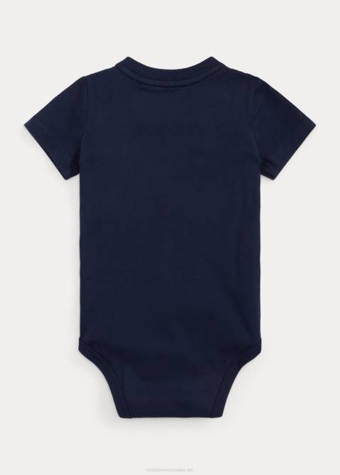 Baby Ralph Lauren Logo Cotton Jersey Bodysuit 4DJ28162 Cruise Navy