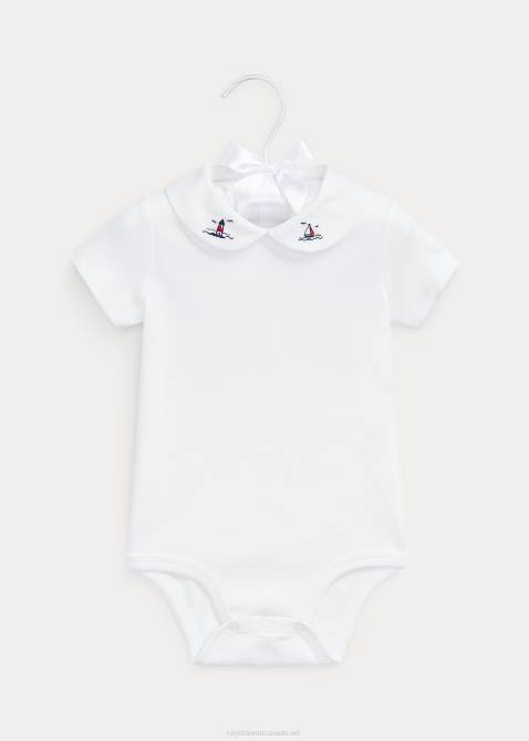 Baby Ralph Lauren Nautical-Embroidered Cotton Bodysuit 4DJ27704 White Sailboat