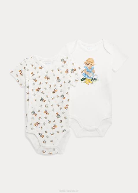 Baby Ralph Lauren Polo Bear Cotton Bodysuit 2-Pack 4DJ27702 Girl Garden Bear