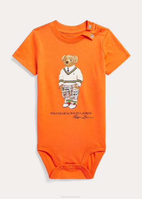Baby Ralph Lauren Polo Bear Cotton Jersey Bodysuit 4DJ27695 Lifeboat Orange