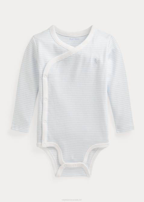 Baby Ralph Lauren Striped Cotton V-Neck Bodysuit 4DJ28156 Beryl Blue/White