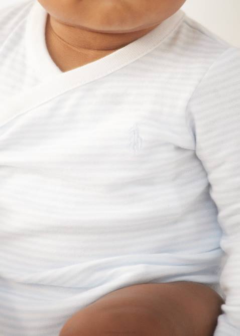 Baby Ralph Lauren Striped Cotton V-Neck Bodysuit 4DJ28156 Beryl Blue/White