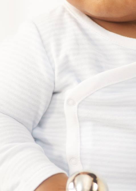 Baby Ralph Lauren Striped Cotton V-Neck Bodysuit 4DJ28156 Beryl Blue/White