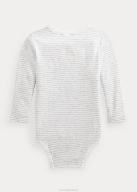 Baby Ralph Lauren Striped Cotton V-Neck Bodysuit 4DJ28163 Quartz Heather/White