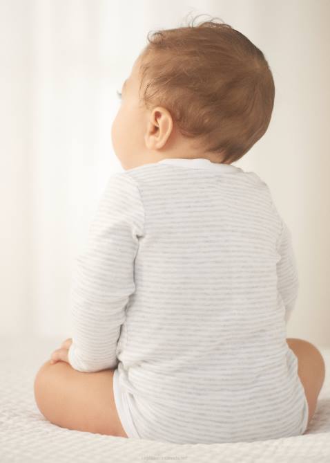 Baby Ralph Lauren Striped Cotton V-Neck Bodysuit 4DJ28163 Quartz Heather/White