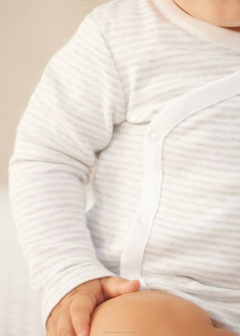 Baby Ralph Lauren Striped Cotton V-Neck Bodysuit 4DJ28163 Quartz Heather/White