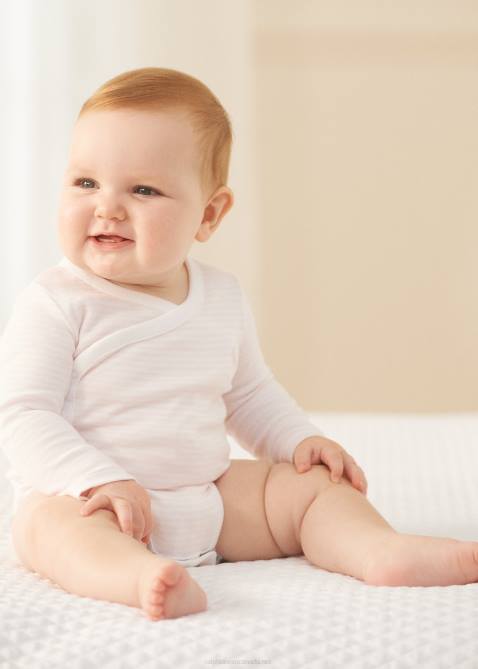 Baby Ralph Lauren Striped Organic Cotton V-Neck Bodysuit 4DJ28165 Delicate Pink/White